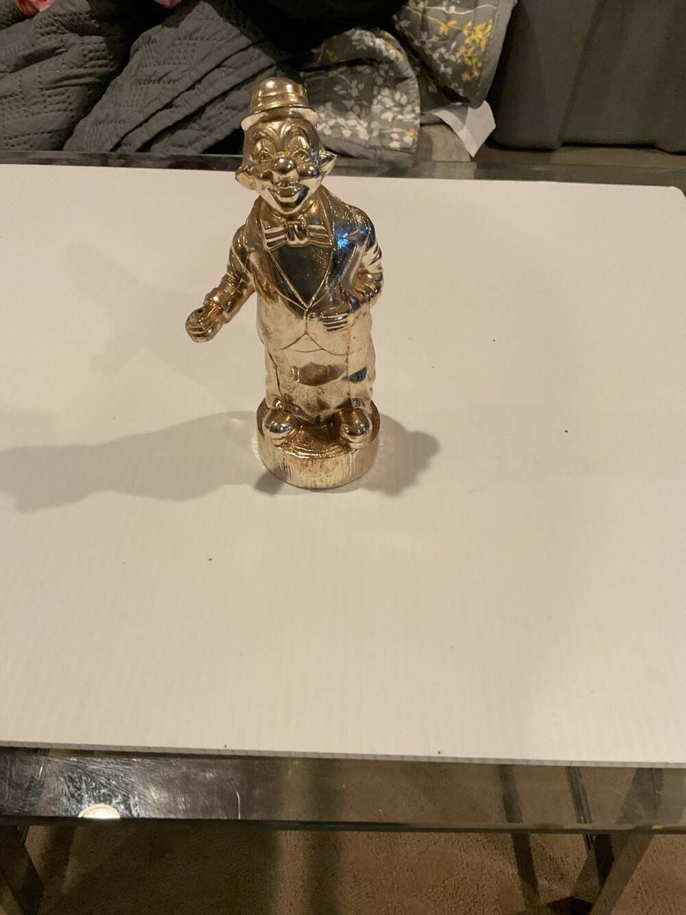 Vintage Gold Plated Hobo Clown Coin Bank, 6.5"